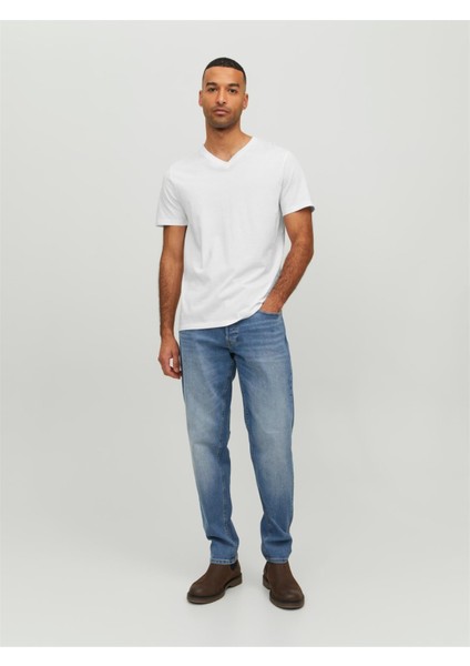 V Yaka Beyaz Erkek T-Shirt 12156102