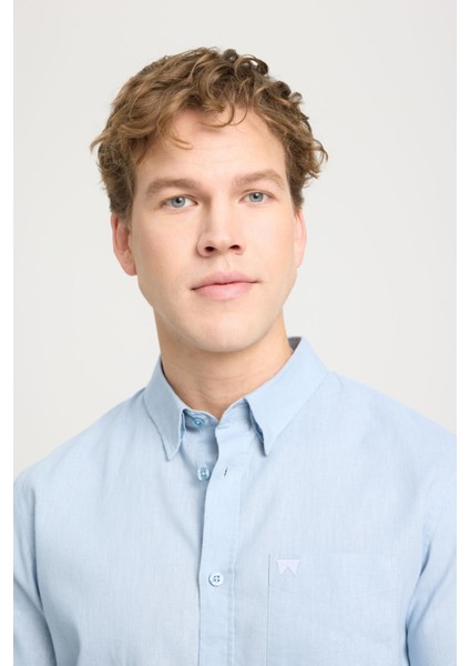 Uzun Kollu Gömlek Mavi Erkek Gömlek