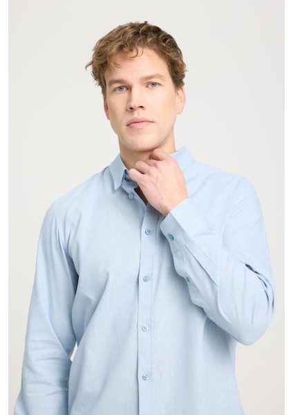 Uzun Kollu Gömlek Mavi Erkek Gömlek
