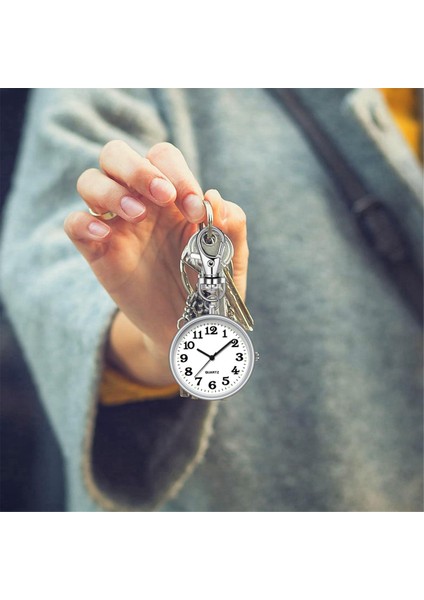 Hemşireler, Doktorlar ve Gümüş+Beyaz Için Anahtar Tokalı Asılı Dijital Saatli Cep Saati Kuvars Klipsli Cep Saati (Yurt Dışından)