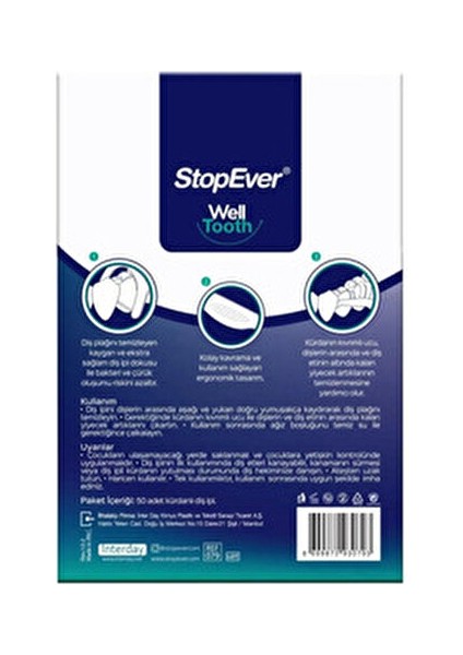 Kürdanlı Diş İpi Bakteri Plakını Etkin Şekilde Temizler 50 Adet modelleri