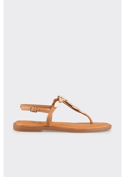 Naturel Deri Kadın Düz Sandalet