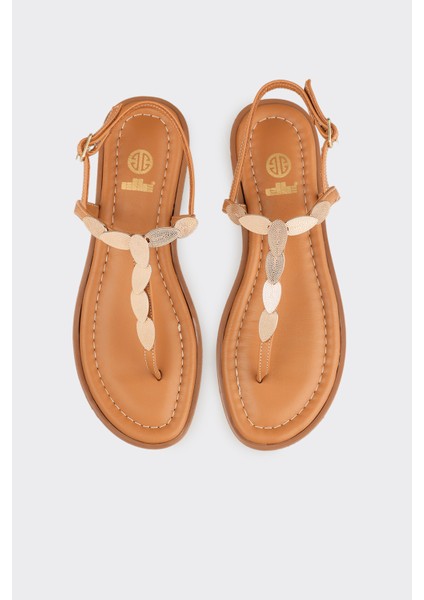 Naturel Deri Kadın Düz Sandalet modelleri