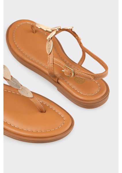 Naturel Deri Kadın Düz Sandalet fırsatları