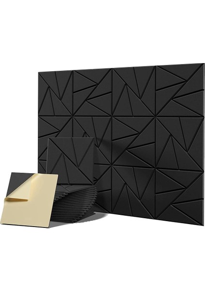 Kendinden Yapışkanlı 12'li Paket Akustik Paneller, 12X 12X 0,4 Inç Ses Geçirmez Köpük Paneller, Yüksek Yoğunluklu Ses Panelleri, Siyah (Yurt Dışından)