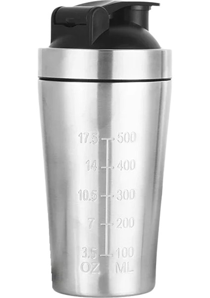 Paslanmaz Çelik Fitness Su Bardağı Shaker Bardak Sızdırmaz Su Şişesi Fitness Su Bardağı Için Uygundur 500ML Ölçekli (Yurt Dışından)
