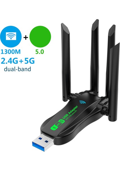 Yeni USB Ağ Kartı 1300M Bluetooth 5.0 2'si 1 Arada Bilgisayar 2.4g 5ghz Kablosuz Wifi Alıcısı 2.4g Çift Bantlı Duvarlardan Geçiş (Yurt Dışından)