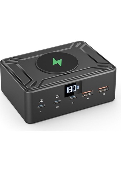 190W Gan Şarj Cihazı Dijital Ekranlı Masaüstü USB Tip C Şarj Cihazı Pd 100W Qc3.0 Dizüstü Bilgisayar, Tablet, Telefon ve Ab Fişi Için Hızlı Şarj (Yurt Dışından)