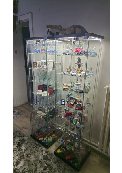 Artinoks Cam Vitrin Gümüşlük Büfe Camlı Koleksiyon Vitrini Detolf Cam Vitrin Teşhirvitrin 7 raflı ledli /(Işıklı) modelleri