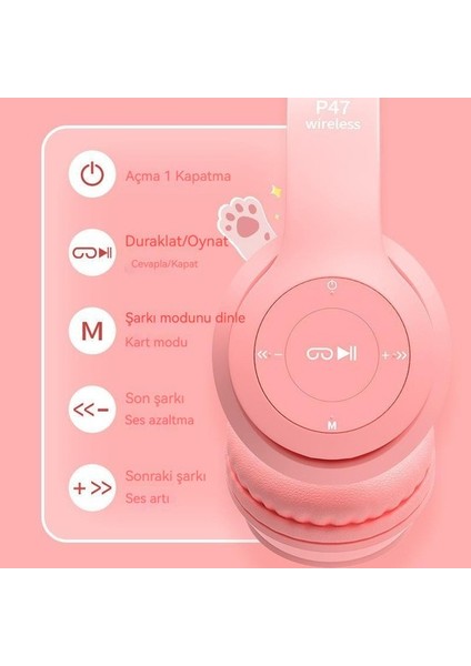Kedi Kulak Parlayan Bluetooth Kulaklık P47M Karikatür Kablosuz Oyun Kulaklık (Yurt Dışından) fiyatları