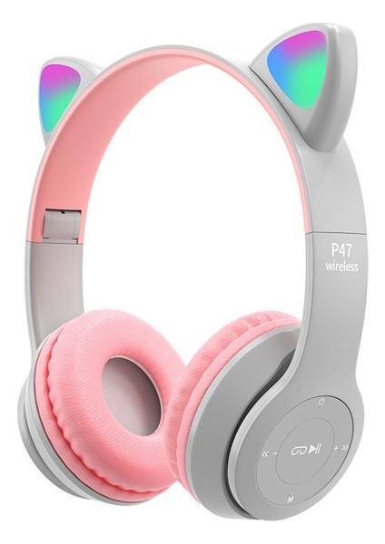 Kedi Kulak Parlayan Bluetooth Kulaklık P47M Karikatür Kablosuz Oyun Kulaklık (Yurt Dışından)