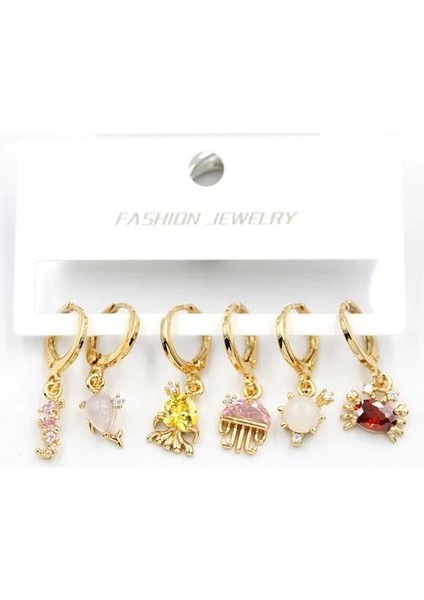 Taşlı Çoklu Küpe - Altın