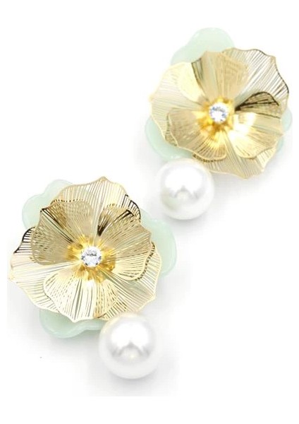 Metal Çiçek Küpe - Yeşil fiyatları