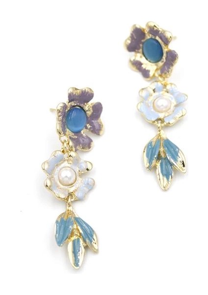 Metal Çiçek Küpe - Turkuaz fiyatları