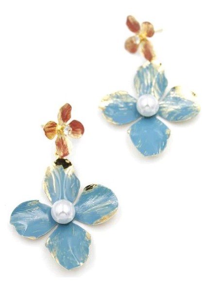 Metal Çiçek Küpe - Turkuaz