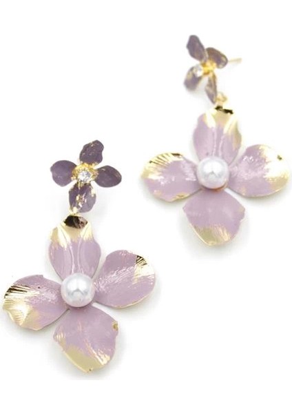 Metal Çiçek Küpe - Pembe