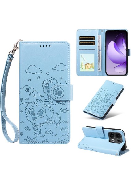 Oppo Reno 13 Pro Sevimli Karikatür Köpek Manyetik Deri Kapaklı Koruyucu Telefon Kılıfı Cüzdan Kart Tutucu Bilek Kayışı (Yurt Dışından)
