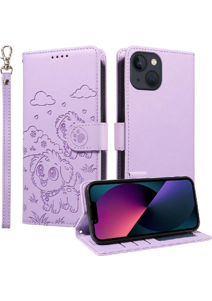 iPhone 14 Sevimli Karikatür Köpek Manyetik Deri Kapaklı Koruyucu Telefon Kılıfı Cüzdan Kart Tutucu Bilek Kayışı (Yurt Dışından) modelleri