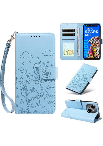 Tecno Spark Go 1 Sevimli Karikatür Köpek Manyetik Deri Kapaklı Koruyucu Telefon Kılıfı Cüzdan Kart Tutucu Bilek Kayışı (Yurt Dışından)