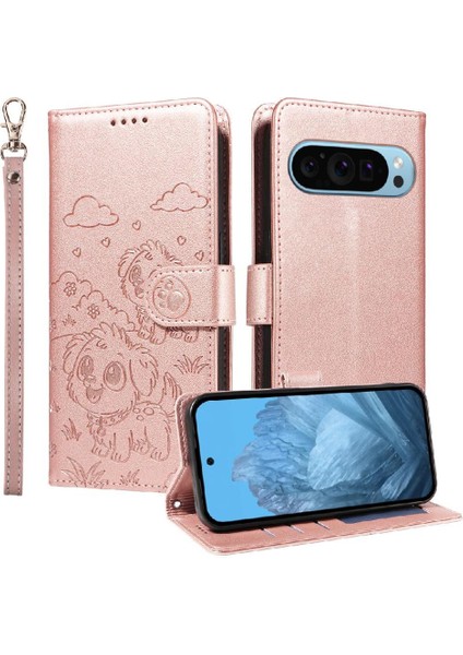 Google Pixel 9 Pro Xl Sevimli Karikatür Köpek Manyetik Deri Kapaklı Koruyucu Telefon Kılıfı Cüzdan Kart Tutucu Bilek Kayışı (Yurt Dışından)