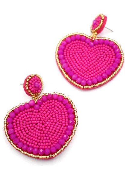 Kalp Boncuk Küpe - Pembe