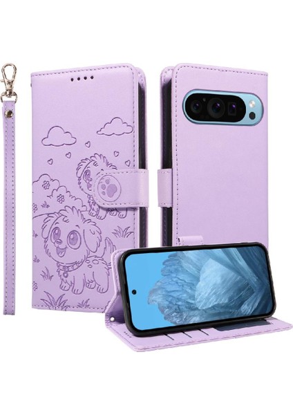 Google Pixel 9 Pro Xl Sevimli Karikatür Köpek Manyetik Deri Kapaklı Koruyucu Telefon Kılıfı Cüzdan Kart Tutucu Bilek Kayışı (Yurt Dışından)