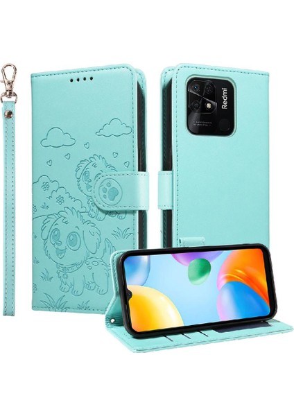 Xiaomi Redmi 10C Sevimli Karikatür Köpek Manyetik Deri Kapaklı Koruyucu Telefon Kılıfı Cüzdan Kart Tutucu Bilek Kayışı (Yurt Dışından)