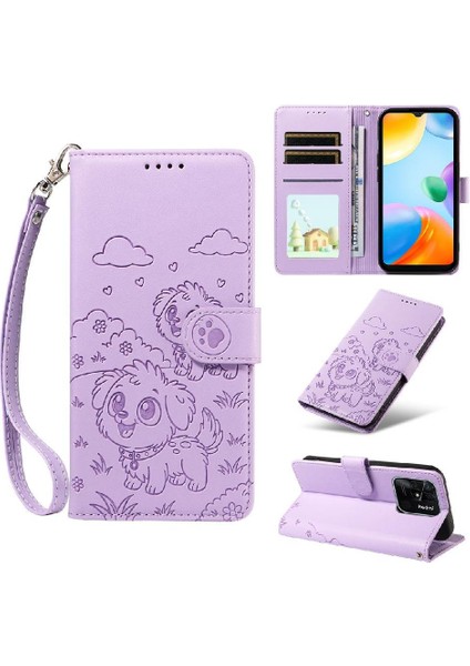 Xiaomi Redmi 10C Sevimli Karikatür Köpek Manyetik Deri Kapaklı Koruyucu Telefon Kılıfı Cüzdan Kart Tutucu Bilek Kayışı (Yurt Dışından)
