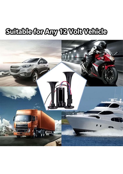 Korna Seti, 12V 150DB Araba Hava Kornası Süper Yüksek Sesli 2 Trompetli Kompresörlü Tren Korna Seti Kamyonlar, Trenler, Tekneler Için Siyah (Yurt Dışından) modelleri