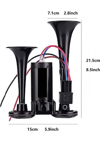 Korna Seti, 12V 150DB Araba Hava Kornası Süper Yüksek Sesli 2 Trompetli Kompresörlü Tren Korna Seti Kamyonlar, Trenler, Tekneler Için Siyah (Yurt Dışından) fırsatları