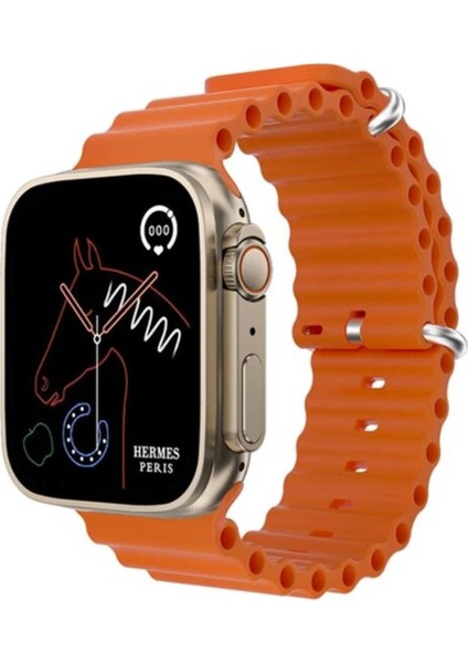 Turuncu Kordonlu Ultra 8 Max 49 mm Akıllı Saat, Garantili, Şık ve Dayanıklı