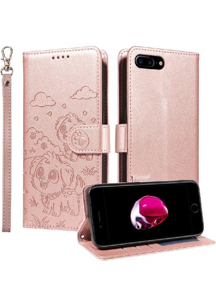 iPhone 6 Plus Sevimli Karikatür Köpek Manyetik Deri Kapaklı Koruyucu Telefon Kılıfı Cüzdan Kart Tutucu Bilek Kayışı (Yurt Dışından)