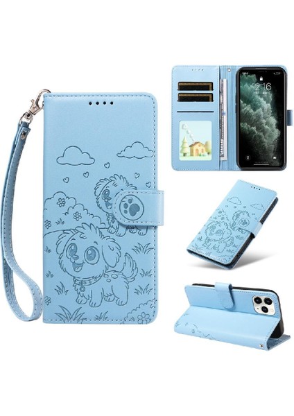 iPhone 11 Pro Max Sevimli Karikatür Köpek Manyetik Deri Kapaklı Koruyucu Telefon Kılıfı Cüzdan Kart Tutucu Bilek Kayışı (Yurt Dışından)