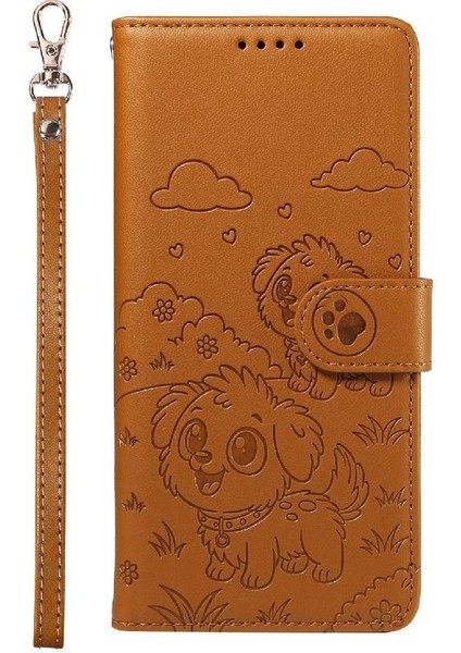 Xiaomi Poco C85 Sevimli Karikatür Köpek Manyetik Deri Kapaklı Koruyucu Telefon Kılıfı Cüzdan Kart Tutucu Bilek Kayışı (Yurt Dışından) modelleri