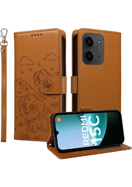 Xiaomi Poco C85 Sevimli Karikatür Köpek Manyetik Deri Kapaklı Koruyucu Telefon Kılıfı Cüzdan Kart Tutucu Bilek Kayışı (Yurt Dışından) fırsatları