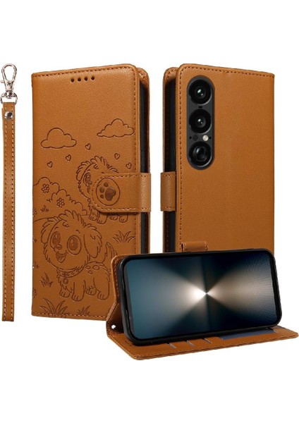 Sony Xperia 1 Vıı Sevimli Karikatür Köpek Manyetik Deri Kapaklı Koruyucu Telefon Kılıfı Cüzdan Kart Tutucu Bilek Kayışı (Yurt Dışından)