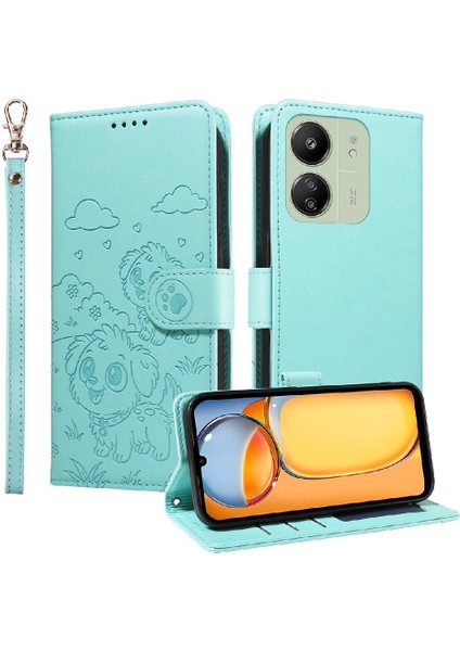 Xiaomi Poco C65 Sevimli Karikatür Köpek Manyetik Deri Kapaklı Koruyucu Telefon Kılıfı Cüzdan Kart Tutucu Bilek Kayışı (Yurt Dışından) fiyatları