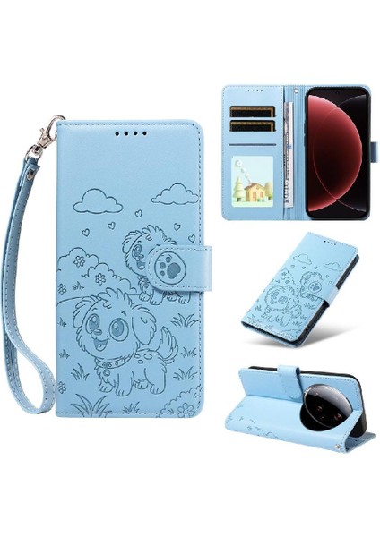 Xiaomi 15 Ultra Sevimli Karikatür Köpek Manyetik Deri Kapaklı Koruyucu Telefon Kılıfı Cüzdan Kart Tutucu Bilek Kayışı (Yurt Dışından)