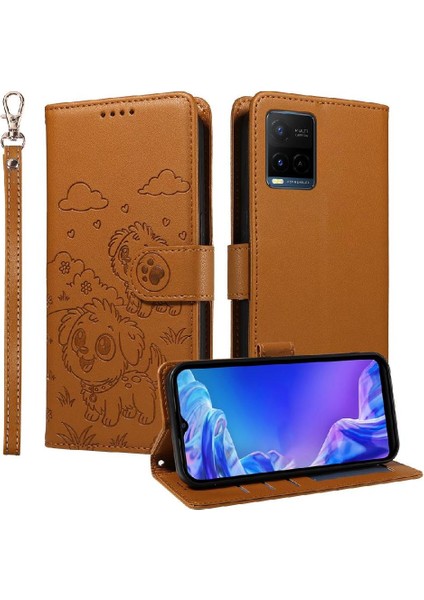 Vivo Y33S 4g Sevimli Karikatür Köpek Manyetik Deri Kapaklı Koruyucu Telefon Kılıfı Cüzdan Kart Tutucu Bilek Kayışı (Yurt Dışından) modelleri