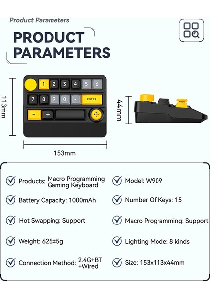 W909 Kablosuz Makro Tanımlı Mekanik Klavye 3 Modlu Joystick Rgb Sıcak Değiştirilebilir Kablosuz Mekanik Oyun Klavyesi (Yurt Dışından)