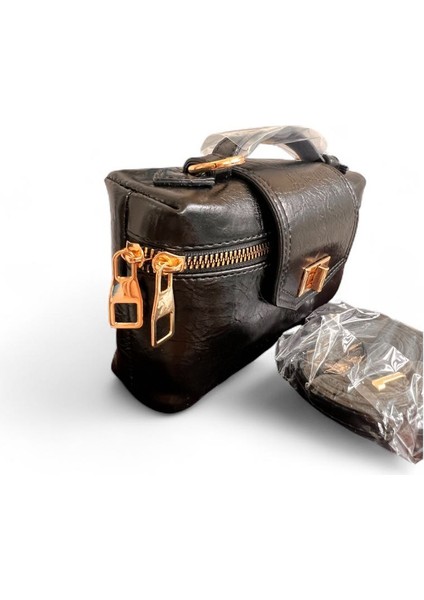 Siyah Deri Çanta Kulplu ve Omuz Askılı New Season Şık Çanta