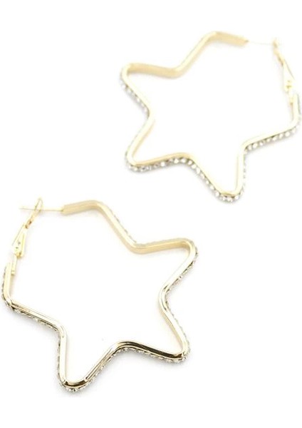 Taşlı Yıldız Halka Küpe - Altın