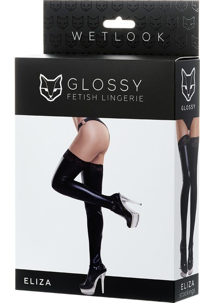 Glossy Eliza Danteli Deri Çorap, Wetlook , Siyah, L fırsatları