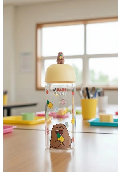 We Bare Bears Lisanslı Figürlü Borosilikat Cam Şişe 420 ml Boz Ayı