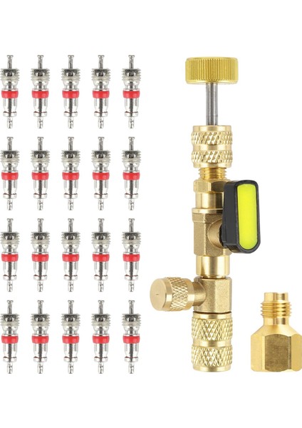 Çift Boyutlu Sae 1/4 Inç ve 5/16 Inç Portlu Pirinç Adaptörlü Vana Çekirdeği Sökme ve Takma Aleti, R22 R32 R410A Için Hvac Klima Onarımı (Yurt Dışından)