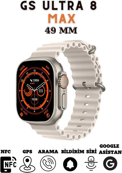 Gri 49MM Kordonlu Vidalı Akıllı Saat, 2.08" Ekran, iPhone 11 Uyumlu