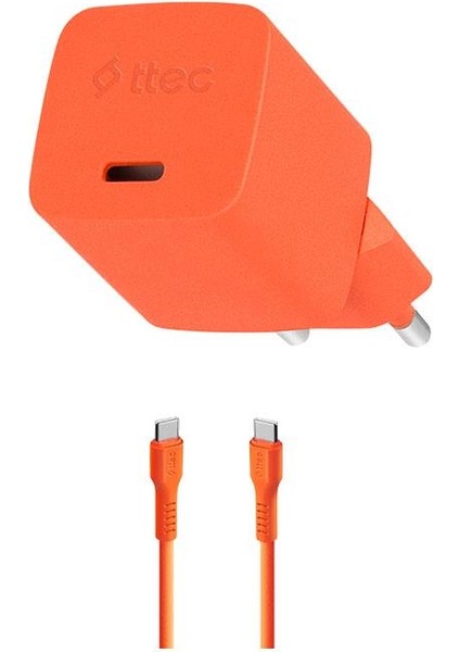 Smartcharger Gan 20W Pd Seyahat Hızlı Şarj Aleti + Usb-C - Usb-C 3A Kablo Neon Turuncu 2SCG20CN