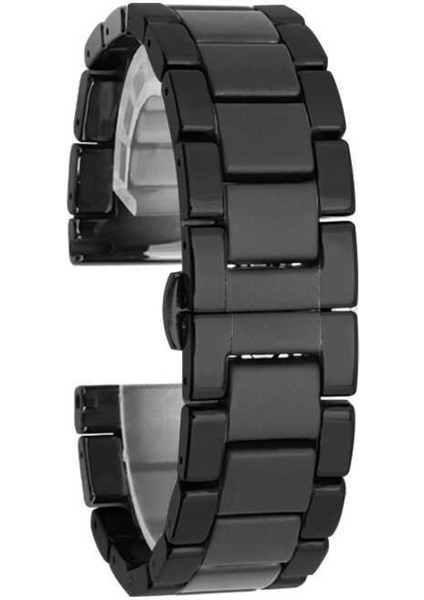 42MM Mat Seramik Kaplama Metal Kordonlu Akıllı Saat Kordonu Siyah