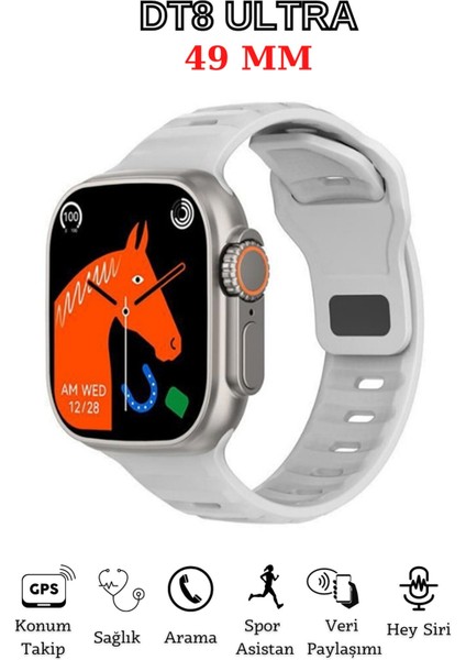 Akıllı Saat, 49MM Ekran, Gps, Nfc, Siri Uyumlu, Beyaz Renk, Aktif Kullanım Için Ideal