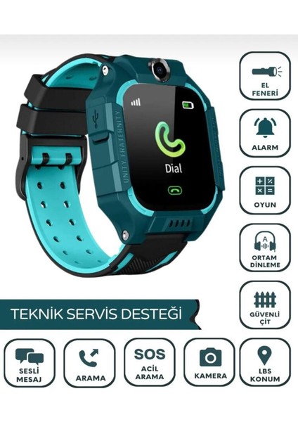 Yeşil Renkli Akıllı Çocuk Saati, Kamera, Simgili, Takipli, Sım Kartlı, Fenerli